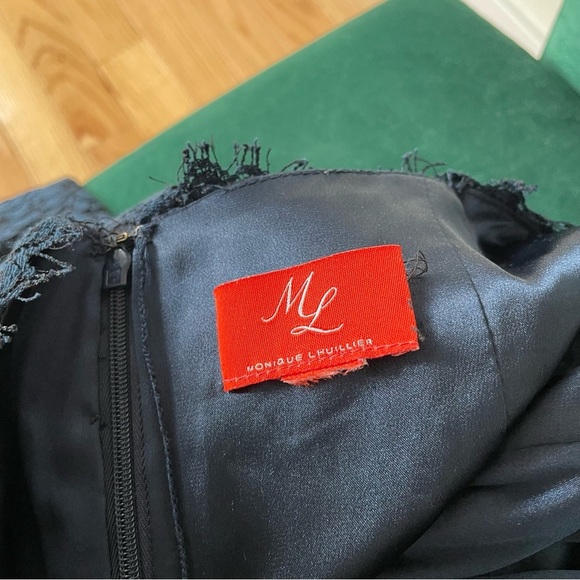 ML Monique Lhuillier Gravitate Towards You Sheath Blue Lace Keyhole Back Dress L - Picture 9 of 12